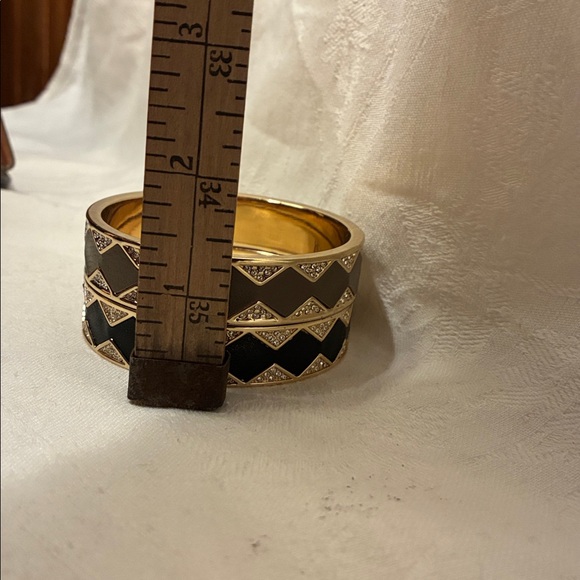 House of Harlow 1960 Bangles/ Bracelets Sunburst Nicole Richie Gold Pave/Leather - Picture 11 of 11